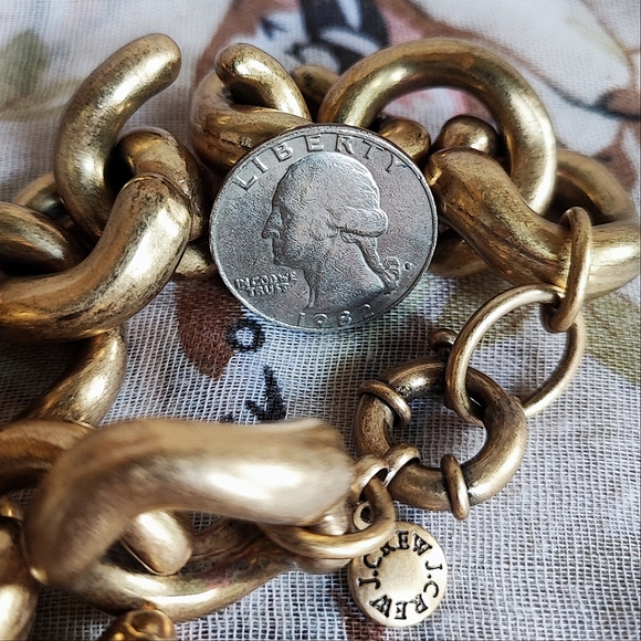 J Crew Chunky BOLD Oxidized Brass Tone Link Bracelet Rapper Lifesaver Clasp - Picture 7 of 8